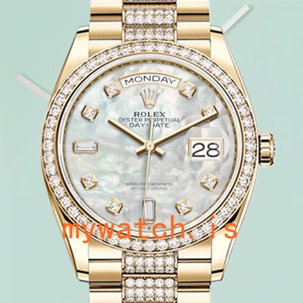 Rolex Day-Date 36mm m128348rbr-0017 Mens Gold-tone Diamond Bezel: Genuine vs. Replica